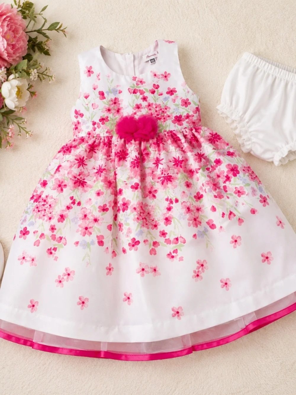 NEW Bonnie Jean Floral Party Dress with Bloomers White Pink Girls Size 2T NWT